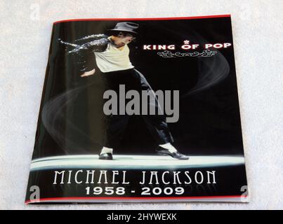 Michael Jackson Memorial program booklet is seen during the Michael Jackson Memorial at the Staple Center in Los Angeles, CA, on July 7, 2009. Stock Photo