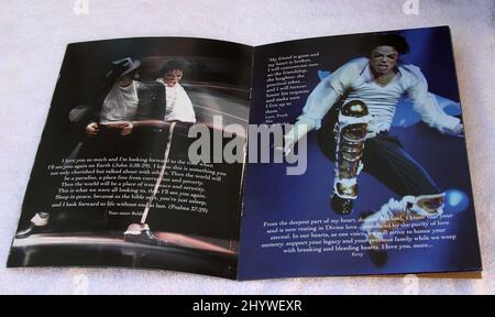 Michael Jackson Memorial program booklet is seen during the Michael Jackson Memorial at the Staple Center in Los Angeles, CA, on July 7, 2009. Stock Photo