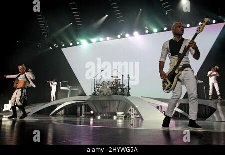 Gwen Stefani and Tony Kanal of the band 'No Doubt' on stage during there Summer Tour 2009, held at the Gibson Amphitheatre, California. Stock Photo