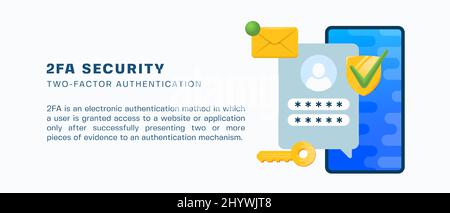 Two factor autentication security illustration banner Login confirmation notification with password code message envelope. Smartphone, mobile phone Stock Vector
