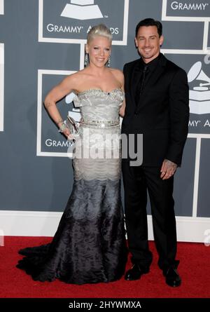 Pink and Carey Hart arrive at the 52nd Annual Grammy Awards held at the Staple Center in Los Angeles, California. Stock Photo