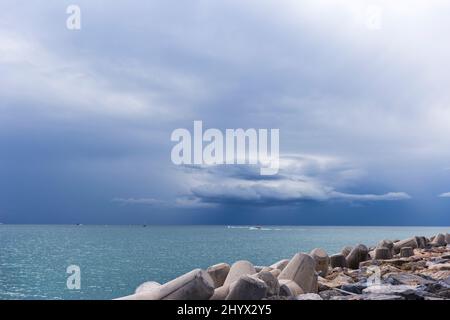Landscape view over the Mediterranean Sea in a cloudy , capricious, storming day Stock Photo