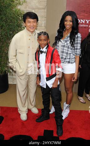 Jackie Chan, Jaden Smith and Ciara at the premiere of 'The Karate Kid' held at Mann Village Theatre in Los Angeles, USA. Stock Photo