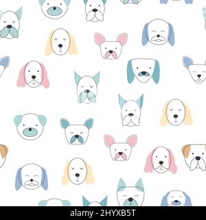 Seamless childish pattern with dog animal faces. Creative nursery background. Perfect for kids design, fabric, wrapping, wallpaper, textile, apparel Stock Vector