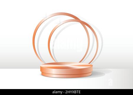 Rose Gold Round Podium Minimalist Blank Display Scene with White Background. Product Showcase. Vector Illustration Stock Vector