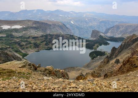 The Twin Lakes along the Beartooth Highway in the North Absaroka Wilderness, near the Wyoming-Montana border Stock Photo