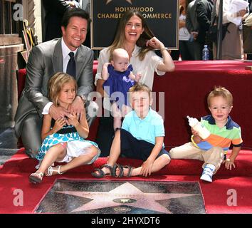 Mark Wahlberg, Rhea Durham, daughters Ella Rae and Margaret Grace, sons Michael and Brendan Joseph attend as Mark Wahlberg is honored with a star on the Hollywood Walk of Fame, Hollywood, CA. Stock Photo