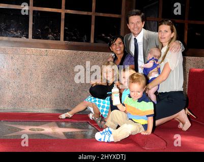 Mark Wahlberg, Rhea Durham, daughters Ella Rae and Margaret Grace, sons Michael and Brendan Joseph with the family nannie Cassie attend as Mark Wahlberg is honored with a star on the Hollywood Walk of Fame, Hollywood, CA. Stock Photo