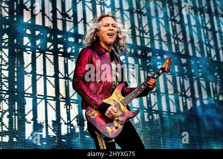 Kirk Hammett lead guitarist of rock / metal band Metallica performing live on 9 July 2019 at Ullevi Stadium in Gothenburg, Sw Stock Photo
