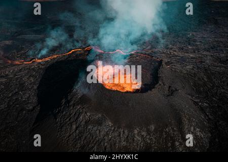 Fagradalsfjall volcano eruption in Iceland. September 2021. Stock Photo