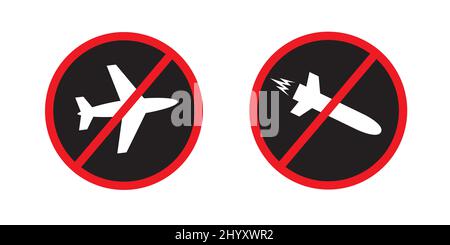 fighter plane and missile rocket is prohibited sign Stock Vector