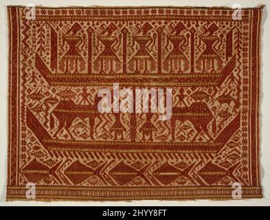 Ceremonial Textile (Tampan). Indonesia, South Sumatra, Lampung, Semangka Bay, Pasisir people, 19th century. Textiles. Cotton plain weave, silk supplementary weft patterning Stock Photo