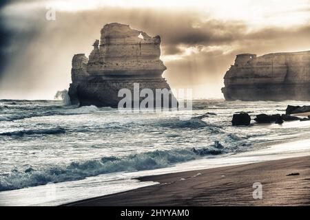 The Twelve Apostles from Gibson Steps on a stormy afternoon, Australia Stock Photo