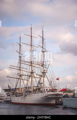 GDYNIA; POLAND - OCTOBER 9; 2019: Beautiful historic ship named 'Dar Pomorza' in the port of Gdynia; Poland. Stock Photo