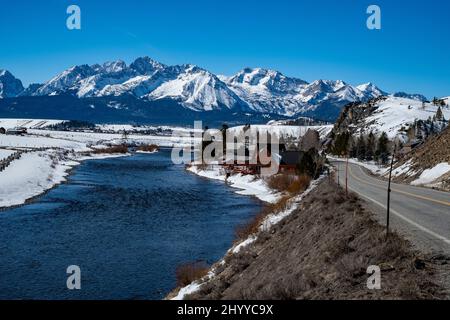 Idaho's Sawtooth Mountains in winter Stock Photo