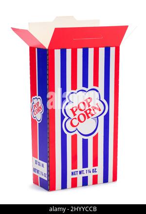 Retro Open Popcorn Box Cut Out on White. Stock Photo