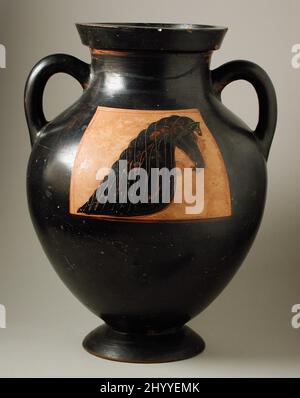 Attic Black-figure Amphora with a Horse's Head on Both Sides. Painter of the Syracuse Horse-Head (attributed to the). Greece, Athens, circa mid-6th century B.C.. Furnishings; Serviceware. Ceramic Stock Photo