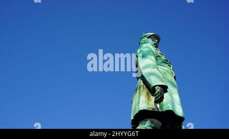 Bronze statue of Otto von Bismarck in Düsseldorf, unveiled in 1899. It is under monument protection. Stock Photo