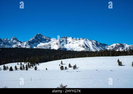 Idaho's Sawtooth Mountains in winter Stock Photo