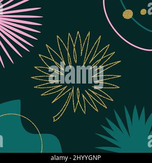 Abstract background with line art tropical leaves. Stock Vector