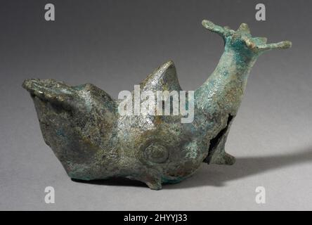 Oil Lamp. Egypt, Late Roman Period - Coptic Period (300 - 1000 CE). Furnishings; Lighting. Bronze Stock Photo