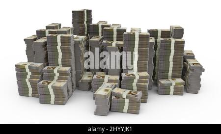 Big stack of 1000 Nigerian naira notes. A lot of money isolated on white background. 3d rendering of bundles of cash Stock Photo