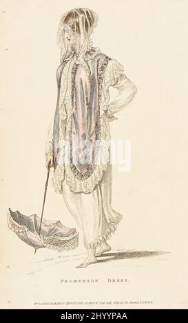 Fashion Plate, 'Promenade Dress' for 'The Repository of Arts'. Rudolph Ackermann (England, London, 1764-1834). England, London, July 1809. Prints; engravings. Engraving on paper Stock Photo