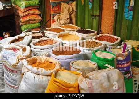 Big bags with spices at a market Stock Photo