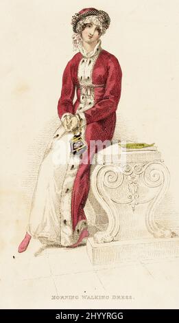 Fashion Plate, 'Morning Walking Dress' for 'The Repository of Arts'. Rudolph Ackermann (England, London, 1764-1834). England, London, 1813. Prints; engravings. Hand-colored engraving on paper Stock Photo