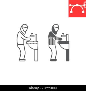 Islamic Wudu line and glyph icon, ramadan and islam, hand washing sign ...