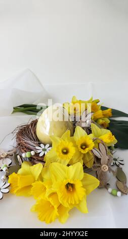 sophisticated beautiful easter still life on silk organza copyspace isolated Stock Photo