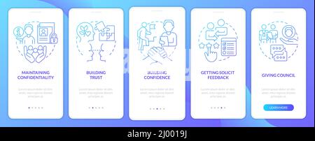 HR communicative skills blue gradient onboarding mobile app screen Stock Vector