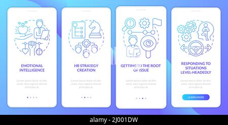 HR soft skills blue gradient onboarding mobile app screen Stock Vector