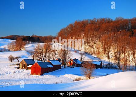 A Vermont Farm under a blanket of snow Stock Photo