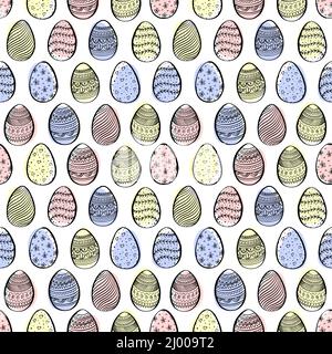 Seamless background for happy Easter. Decorative easter eggs with pattern. Vector illustration. Stock Vector
