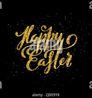 Happy Easter banner with handdrawn calligraphy.Template for poster with letttering. Vector illustration. Stock Vector