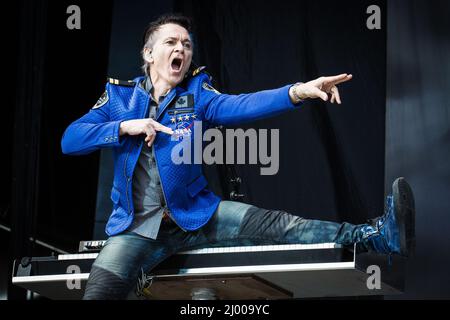 Lawrence Gowan of rock band Styx performing live in concert at Sweden Rock Festival 2019 on 8 June Stock Photo