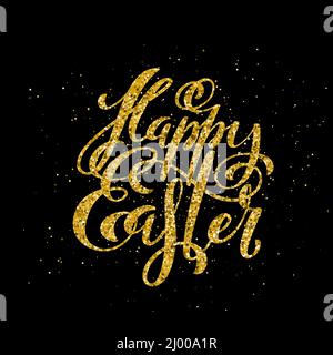 Happy Easter banner with handdrawn calligraphy.Template for poster with letttering. Vector illustration. Stock Vector