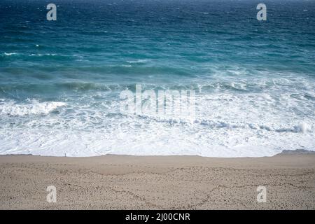 Soft blue ocean wave on the beach and soft wave background. Horizon over water. Stock Photo