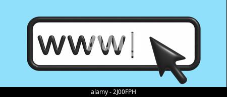 Address and navigation bar 3d. Business concept search www http pictogram. 3d concept illustration with blue background. Stock Vector