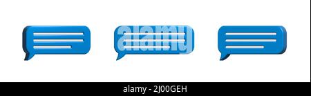 Glossy blue speech bubbles, dialogue, messenger shapes. 3D render vector icons for social media or website Stock Vector