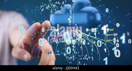 Person touching a cloud - computing, technology, internet infrastructure concept Stock Photo