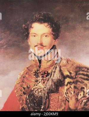Portrait of P.P. Lachinov - an officer of the Life Guards Hussar Regiment of the Russian Empire. Painting from the early 19th century. Stock Photo