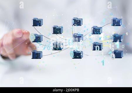 Polygonal wireframe art looks like a constellation, Cloud technology Stock Photo