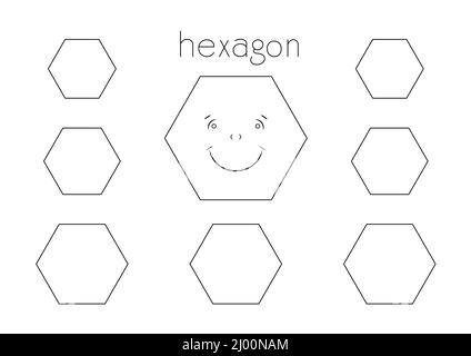 geometric shapes of six sides, cartoon hexagon coloring page for kids Stock Photo