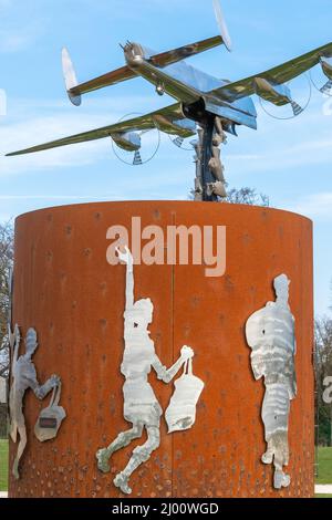 The memorial sculpture, Operation Manna, International Bomber Command Centre, Lincoln, IBCC, Phil Neal, humanitarian airborne mission, West Holland. Stock Photo