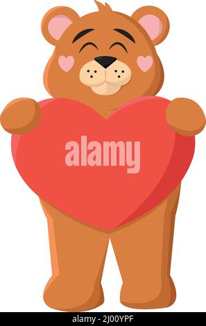 Cute brown teddy bear holding red heart. Vector illustration Stock ...