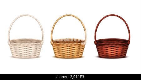 Colorful willow wicker baskets set of white natural and dark stained ...