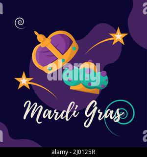Pair of golden crowns for king and queen Purple mardi gras template Vector Stock Vector