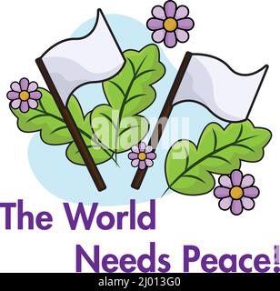 Pair of white flags with leaves and flowers World peace Vector Stock Vector
